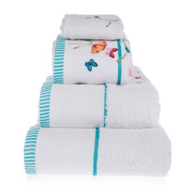 Embroidered Floral Butterfly Design White Towels 100% Egyptian Cotton 