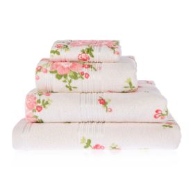 Pink and Coral Floral Printed Cream Towels 100% Cotton