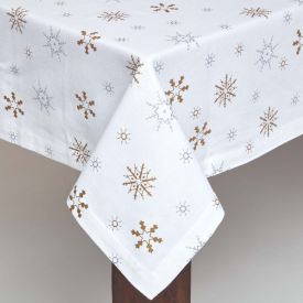 Cotton Christmas Gold Snowflake Tablecloth