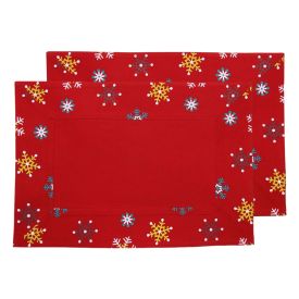 Cotton Christmas Red Snowflake Pack of 2 Placemats