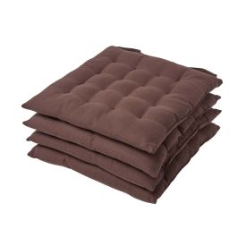Chocolate Brown Plain Seat Pad with Button Straps Cotton 40 x 40 cm