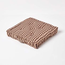 Cotton Chocolate Brown and Beige Thin Stripe Floor Cushion