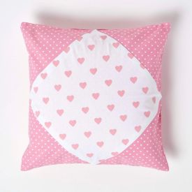 Cotton Pink Hearts and Polka Dots Cushion Cover
