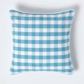 Blue Block Check Cotton Gingham Cushion Cover