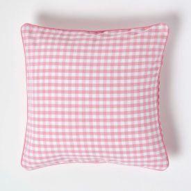 Cotton Gingham Check Pink Cushion Cover, 45 x 45 cm