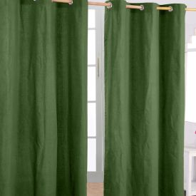 Cotton Plain Dark Olive Green Ready Made Eyelet Curtain Pair 