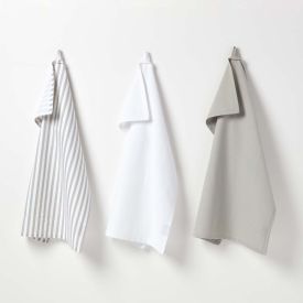 Striped Grey Cotton Tea Towels Set Of Three