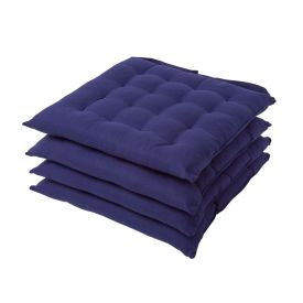 Navy Blue Plain Seat Pad with Button Straps 100% Cotton 40 x 40 cm