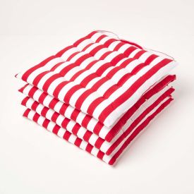Red Stripe Seat Pad with Button Straps 100% Cotton 40 x 40 cm