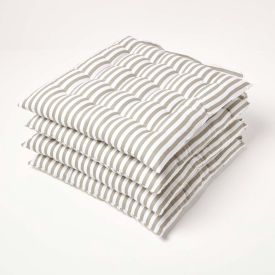 Grey Stripe Seat Pad with Button Straps 100% Cotton 40 x 40 cm