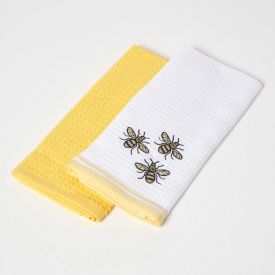 "Bumble-Bee" Waffle Cotton Tea Towels, Set of 2