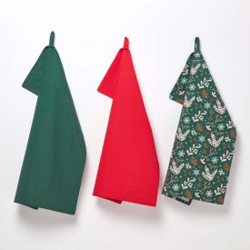Festive Forest Green Set of 3 Christmas Tea Towels