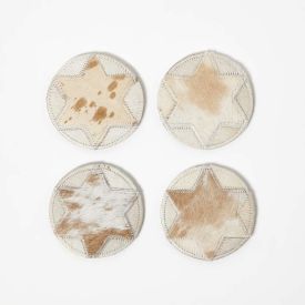 Brown Star Round Leather Coasters Set of 4