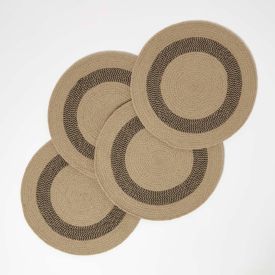 Linen & Black Braided 100% Cotton Round Placemats Set of 4