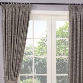 Grey Jacquard Curtain Floral Damask Design Fully Lined