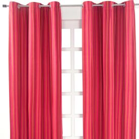 Milan Pink Stripes Ready Made Eyelet Curtain Pair, 117 x 137 cm Drop