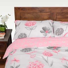 Pink, White and Grey Floral Duvet Cover Set, Single