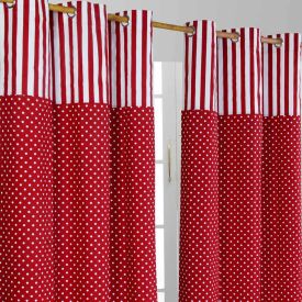 Polka Dots Red Ready Made Eyelet Curtain Pair