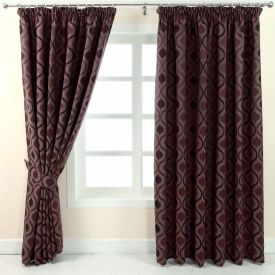 Purple Jacquard Curtain Modern Wave Pattern Fully Lined with Tie Backs