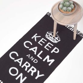 Keep Calm And Carry On Black White Rug Hand Woven Base, 60 x 100 cm 