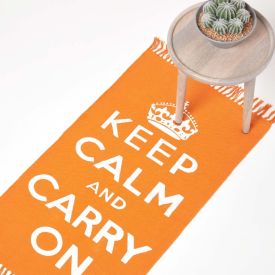 Orange White Cotton Washable Large Rug Keep Calm And Carry On Printed