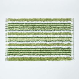 Handloomed Striped Cotton Green Bath Mat