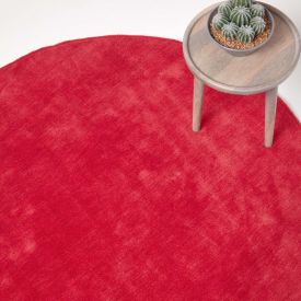 Hand Tufted Plain Cotton Red Large Round Rug
