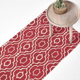 Riga Red and White 100% Cotton Printed Patterned Hallway Runner, 66 x 200 cm