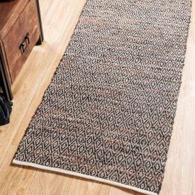 Brown Real Leather Handwoven Diamond Pattern Hall Runner,  66 x 200 cm