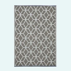 Grey and White Geometric Pattern Reversible Outdoor Rug