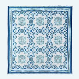 Blue and White Mosaic Pattern Square Reversible Rug