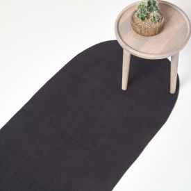 Black Handmade Woven Braided Oval Hallway Runner, 66 x 200 cm