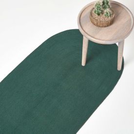 Forest Green Handmade Woven Braided Oval Hallway Runner, 66 x 200 cm
