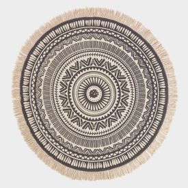 Black & White 100% Cotton Mandala Printed Round Rug