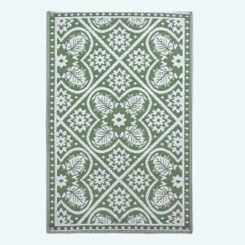 Green Outdoor Rug with Floral Leaf Pattern, 122 x 182 cm
