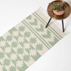 Turin Green & Natural Kilim Cotton Hallway Runner Rug, 66 x 200 cm