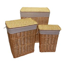 Set of 3 Natural Rectangular Split Willow Wicker Laundry Baskets