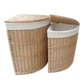 Set of Two Natural  Willow Wicker Corner Baskets in 2 Sizes
