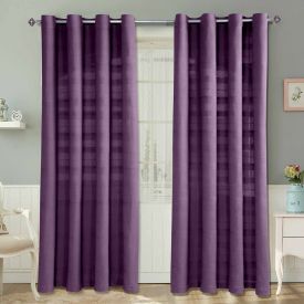 Cotton Rajput Ribbed Purple Curtain Pair