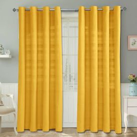 Cotton Rajput Ribbed Yellow Curtain Pair