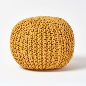 Mustard Round Cotton Knitted Pouffe Footstool