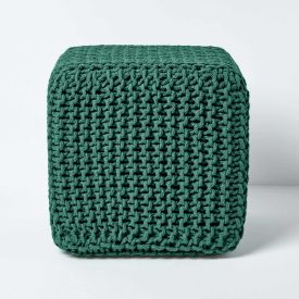 Forest Green Cube Cotton Knitted Pouffe Footstool