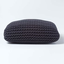 Black Square Cotton Knitted Pouffe Floor Cushion