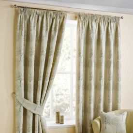 Natural Jacquard Curtain Pair Embroidered Tree Design