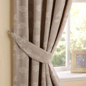 Natural Linen Curtain Tie Backs Pair Pasted Floral Design 