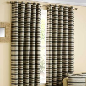 Charcoal and Beige 'Horizon' Striped Ready Made Eyelet Curtain Pair 