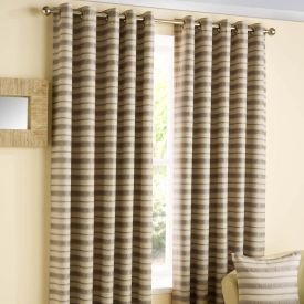 Silver and Beige 'Horizon' Striped Ready Made Eyelet Curtain Pair 