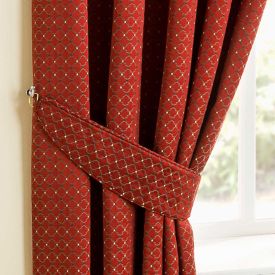Red and Diamond Pattern Curtain Tie Back Pair