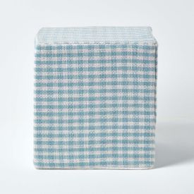 Blue Gingham Check Cotton Cube Pouffe 36 x 36 x 38 cm