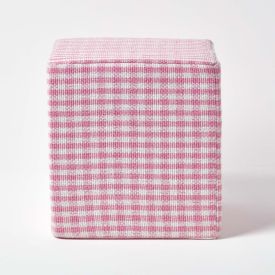 Pink Gingham Check Cotton Cube Pouffe 36 x 36 x 38 cm